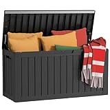 PatioZen 85 Gallon Outdoor Storage Box Waterproof,Outside Resin Deck Box Lockable for Patio Cushions Storage,Garden Tools,Furniture,Black