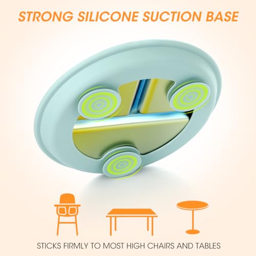 AIEVE Stainless Steel Kids Dinnerware Plates with Suction,2 Pack Round Divided Toddler Plates 9 inch with Removable Silicone Suction