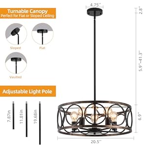 Modern Farmhouse Chandeliers for Dining Room, 5-Light Bronze Drum Rustic Industrial Chandelier Hanging Light Fixture, 20.5" Vintage Pendant Lights for Kitchen Living Room Hallway Foyer Bedroom Modern Farmhouse Chandeliers for Dining Room 5 Light Bronze Drum Rustic Industrial Chandelier Hanging Light Fixture 205 Vintage Pendant Lights for Kitchen Living Room Hallway Foyer Bedroom