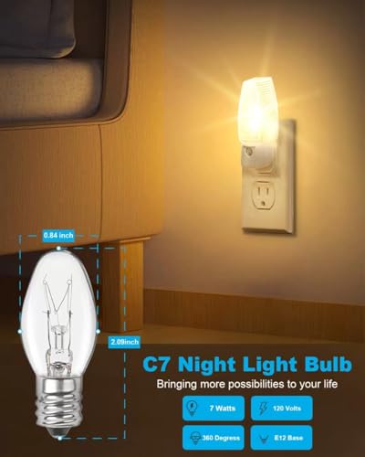 Image of OuuKoo Night Light Bulb Warm White Replacement Bulbs - E12 Light Bulbs - 7Watt Incandescent Light Bulbs - 15 Packs Warm White Glow - Dimmable