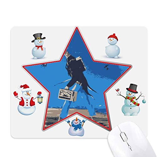 Tapis de souris de Noël design bonhomme de neige bleu pour bureau