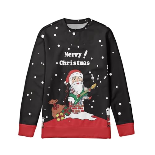 HUIACONG Merry Christmas Boys Crewneck Sweatshirt Santa Guitar Kids Long Sleeve Shirts Size 8-10 Year Children Pullover Sweater Girls Round Neck Jumper for Hiking Running Cycling Sports Top