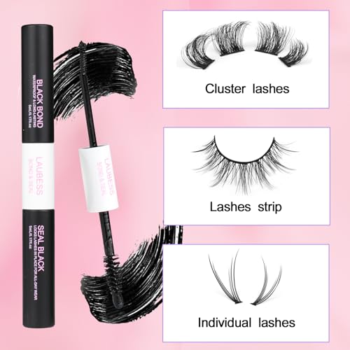 Image of Lash Bond and Seal Waterproof LAUBESS Lash Glue for Eyelash Clusters 2 in 1 Lash Cluster Glue Adhesive Eyelash Glue Home Use Strong Hold 72H 10ml