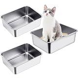 3 Packs Stainless Steel Litter Box for Cat and Bunny, 7.9 Inch Extra Large Metal Litter Box with Hig
