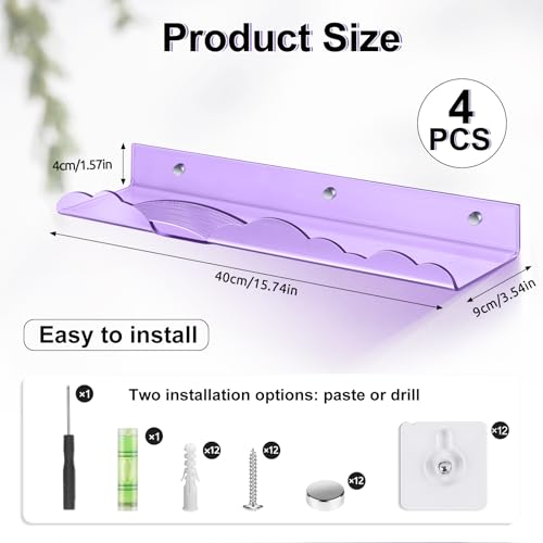 wooshwa Rainbow Acrylic Floating Shelves, 15in Kids Wall Mounted Nursery Bookshelves - Image 3