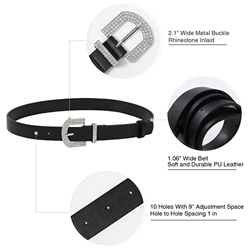 AWAYTR Rhinestone Buckle Belt for Women - PU Leather Plus Size Belts for Jeans and Dress2