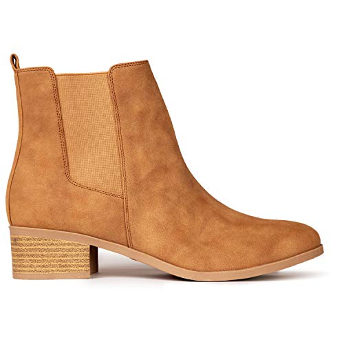 Qupid Women's Repeat Chelsea Ankle Low Heel Boots, Camel Distress Nubuck, 92