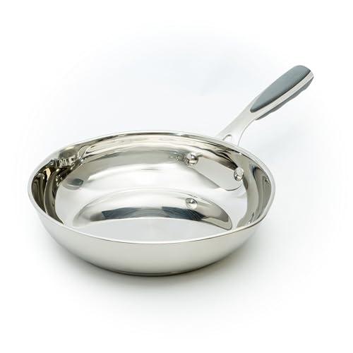 David Burke Stature 8' Fry Pan – Thick Solid Steel Side Handles - Brushed Gray