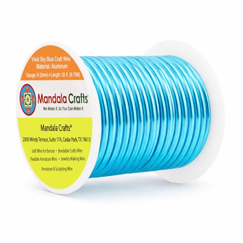 Image of Mandala Crafts 8 Gauge Anodized Aluminum Craft Wire for Jewelry Making - 32 FT Colored Flexible Vivid Sky Blue Wire - Bendable for Bonsai Armature Crafting Sculpting