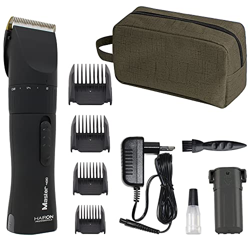 Master 400 Black profesjonalna maszynka do strzyżenia brody z głowicą ze stali nierdzewnej i ceramiczną + Altéax Beauty czarna – wyposażona w dwie baterie o długiej żywotności i akcesoria