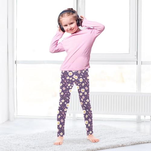 Seamless Daisy Flower Purploddler Girl Cotton Leggings Stretch High Waisted Dance Pants Running4