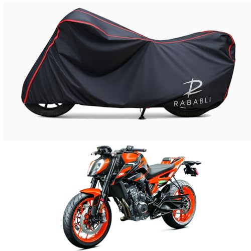 Image of Waterproof Bike Body Cover Compatible for | KTM 890 Duke STD | Taffeta Fabric, Red Piping Design, Bottom Elastic Fit | Dustproof, Sun UV & Rain Protection for All Bikes