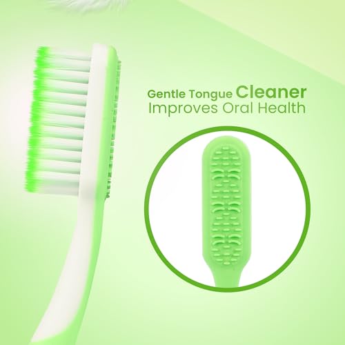 Image of Enshine Advance Clean+ Soft Toothbrush for Adults - Pack of 4 | Ultra Soft Tapered PBT Bristles | Tooth Brush Set with Non-Slip Grip | Manual Toothbrushes for Sensitive Gums & Enamel | Green Color