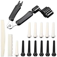 【Complete Replacement Set】This acoustic guitar bridge pins set includes 12 bridge pins (6 black and 6 white), 1 guitar saddle, 1 guitar nut, and 1 3-in-1 pin puller tool, providing comprehensive replacement parts for guitar maintenance and repair. Th...