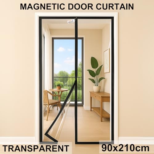 Image of Royalkart Transparent PVC Magnetic Door Curtain | Hands Free Self-Closing Screen | Blocks Insects & Outside Dust | Clear See-Through Screen for Home, Kitchen, AC Room, Shop | Door Size- 90cm x 210cm