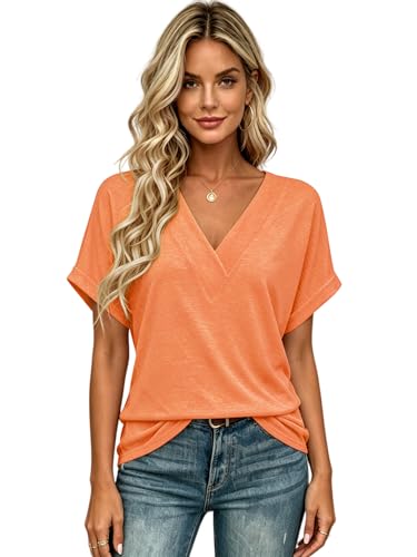 Image of T Shirts Short Sleeve V Neck Tees Womens Tops Beach Vacation Fashion Clothes 2026 Casual Summer Spring Fall Outfits