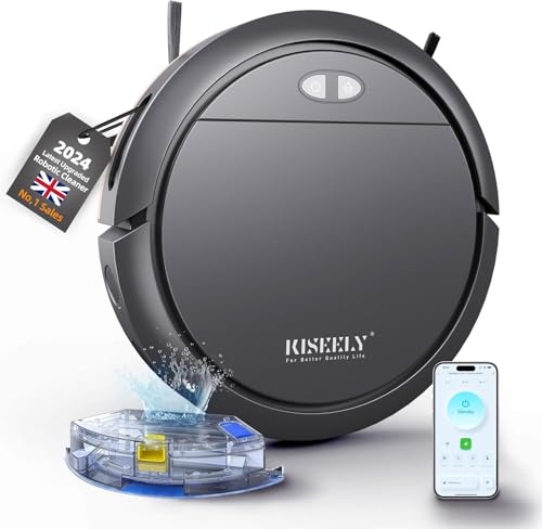 Kiseely Robot Vacuum Cleaner with Mop, 4000Pa Robotic Vacuum with Self-Charging, App Control, Adjustable Suction Power Robotic Vacuum for Hard Floor, Pet Hair and Low-Piled Carpet (Black HI8) Kiseely Robot Vacuum Cleaner with Mop, 4000Pa Robotic Vacuum with Self-Charging, App Control, Adjustable Suction Power Robotic Vacuum for Hard Floor, Pet Hair and Low-Piled Carpet (Black HI8)