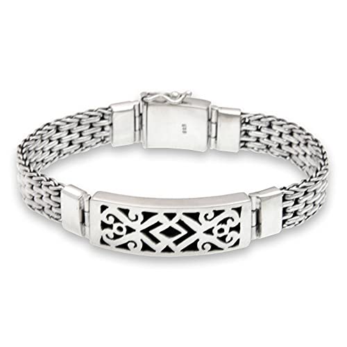 Novica Handmade Men's .925 Sterling Silver Pendant Bracelet Link No Stone Indonesia [8.5 In L X 0.5 In W] 'Balinese Warrior' #TOP6