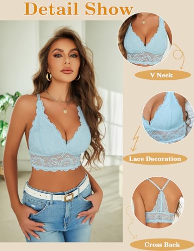 Image of Avidlove Bralettes for Women Lace Wireless Bra V Neck Racerback Crop Top Adjustable Lingerie No Padded