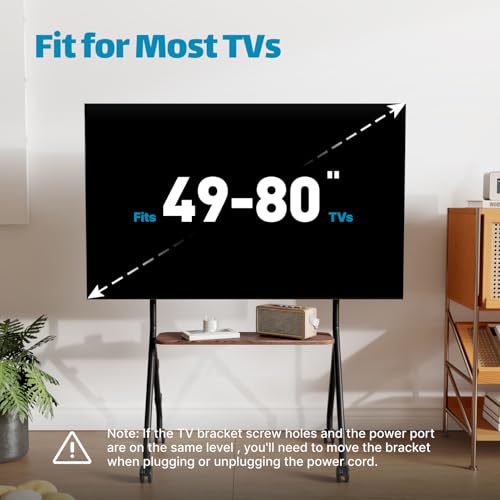 ECOTINY Easel Rolling TV Stand for 49-80 Inch TV Screen up to 110 LBS, Portable TV Stand with Wheels, Height Adjustable TV Stand Cart for Business, Office, School, Home, Black