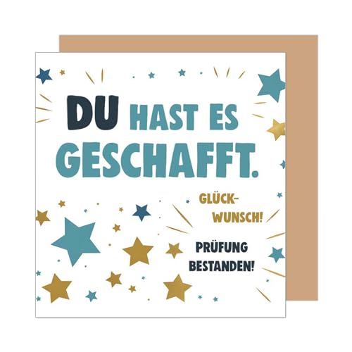 Edition Seidel Premium quadratische Gl&uuml;ckwunschkarte zur bestandenen Pr&uuml;fung mit Umschlag. Gru&szlig;karte Karte mit Spruch Abschluss Feier Abitur Studium Mann Frau Jugendliche Jugendlicher (PRQ103 SW025)