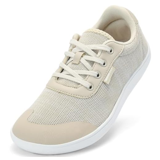 Sapatos femininos com bico largo – Sapatos minimalistas descalços zero drop casual confortável caminhada atlética ampla largura tênis moderno para joanete inchaço fascite plantar pé, Bege, 6 Wide