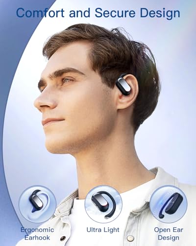 TAGRY Open Ear Headphones 48Hrs Playtime Bluetooth 5.4 Earbuds,Open Ear Buds with Secure Fit,IPX7 Waterproof Sport Open Ear Earbud with Earhook, Wireless Earphones for Gym Running Fitness Black - Image 6