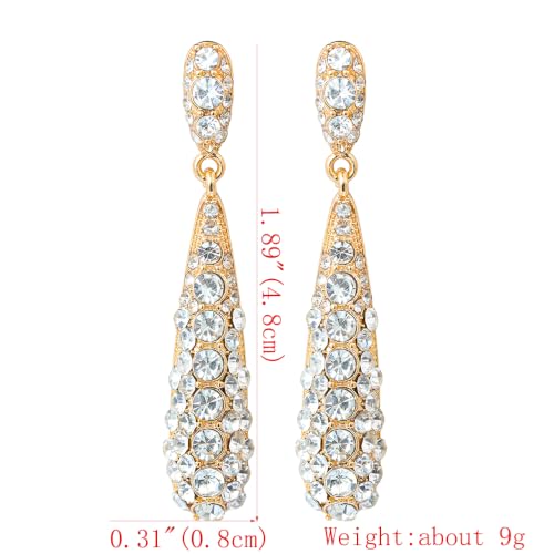 YINLI Gorgeous Wedding Bridal Long Rhinestone Crystal Teardrop Dangle Earrings for Women (White) — view 4