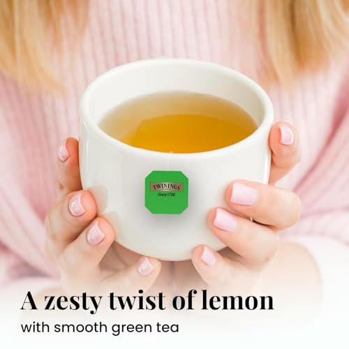Image of Twinings Green Tea & Lemon, 25 Tea Bags| Pack of 1| Perfectly Balanced & Refreshing Taste| Light, Zesty Lemon Flavour| Low Calorie| Handpicked Green Tea Leaves| Enjoy a Hot Cup of Tea
