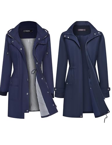 Bloggerlove Rain Jacket with Hood Waterproof Navy Blue XX-Large