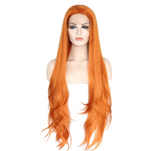 Ebingoo Orange Free Part Long Silky Natural Wave Synthetic Lace Front Wig 26inch