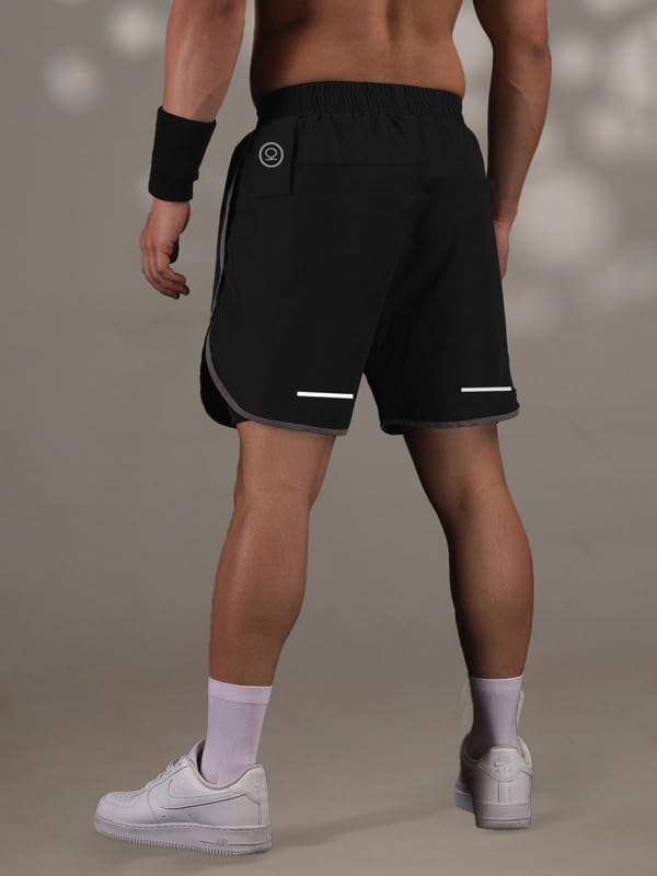 Image of CHKOKKO Double Layered Gym Shorts for Men Workout | Compression Inner Layer with Pockets Across Inner Outer and Back | Dry Fit Sports Athletic wear for Running Jogging or Training