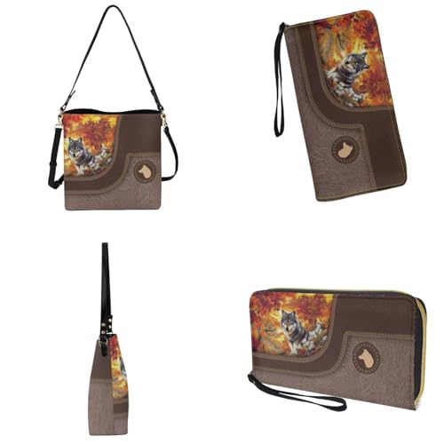 Image of Bucket Crossbody Bag Set for Women Lady, Leather Purse and Wallet Set Large Bucket Bag with Wallet