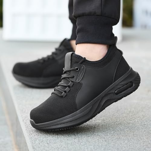 Ulogu Wide Toe Non Slip Shoes for Men Women Waterproof Oil Resistant Work Loafers for Food Service Restaurant Kitchen Chef Lightweight Comfort Walking Sneakers Black