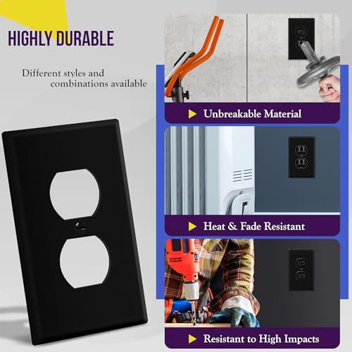 Image of ENERLITES Duplex Receptacle Outlet Wall Plate, Electrical Outlet Cover, Gloss Finish, Mid-Size 1-Gang 4.88 inch x 3.11 inch, Unbreakable Polycarbonate Thermoplastic, UL Listed, 8821M-BK, Black
