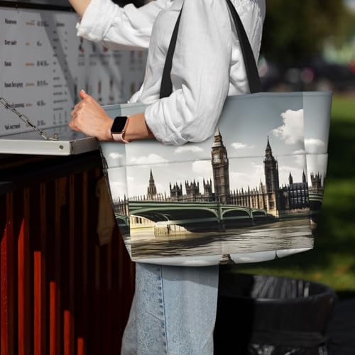 (London) Large Beach Tote Bag For Women With Zipper Foldable Lightweight Travel Pool Bag For Vacation Shopping 7