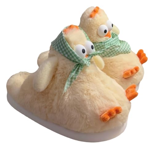 Cartoon animal chicken slippers, home plush warm and non slip cotton slippers for men and women