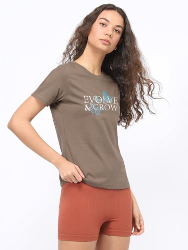 Image of Nobero Women's Graphic Printed T-Shirt | Regular Fit 180 GSM Cotton Tee for Women | Comfortable Round Neck Casual Wear