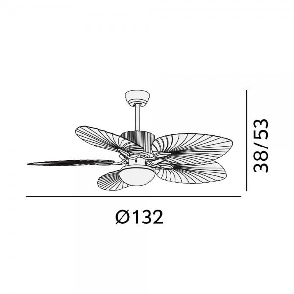 Bilake Ventilador de techo grande luz y mando Ø132 cm motor DC 5 aspas | Ventilador techo colonial estilo tropical diseño hoja de palma