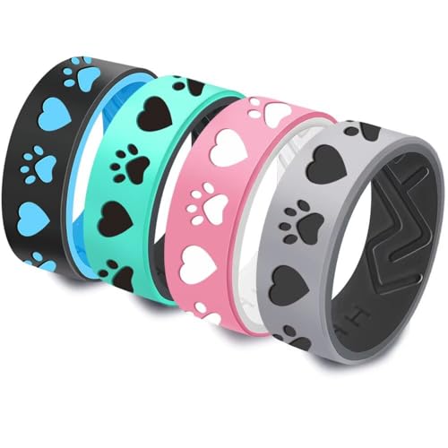 Silicone Heart Dog Paw Couple Ring,Men Women Breathable Rubber Anniversary Promise Engagement Wedding Band,8mm Wide 2mm Thick Size 6-133