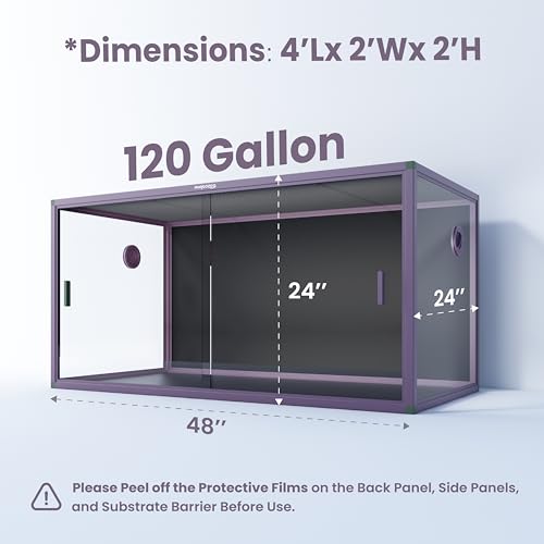 Image of Phailozoo 120 Gallon Bearded Dragon Tank,48 inch x 24 inch x 24 inch Reptile Tank with Sliding Door Top Screen Ventilation, Front Opening Reptile Enclosure for Easy Maintenance | Colorful & Stackable Indoor 4x2x2 Reptile Enclosure Furnish a Playful House, Dual Grommets for Wide Wire Use
