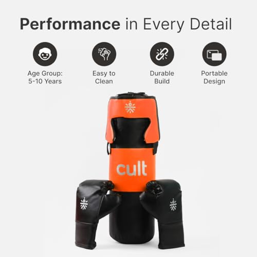 Image of Cult Kids Boxing Kit with Punching Bag, Gloves & Headgear - Durable PU Leather, Safe & Comfortable Training Set for Boys & Girls Ages 5-10 - Ideal for Fitness, Discipline & Fun - Orange