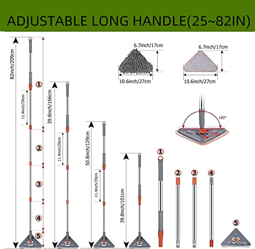image for DAIYEE Rotary Wall Mop Triangle Cleaning Mop 2M length retractable wal