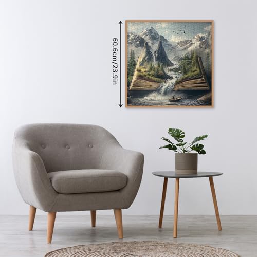 Rompecabezas Fantasy Mountain Book para adultos, 1000 piezas. Rompecabezas de paisaje mágico con cascada, planta, bosque y lago. miniatura 5