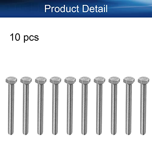 Image of Bettomshin 10Pcs M8 x 80mm Hex Bolts, 304 Stainless Steel 1.25mm Thread Pitch Fully Threaded Metric Hex Head Screw Bolts, Hexagon Screw Bolt, Hex Tap Bolts, Silver, A2-70 (Overall Size 85.3x13x13mm)
