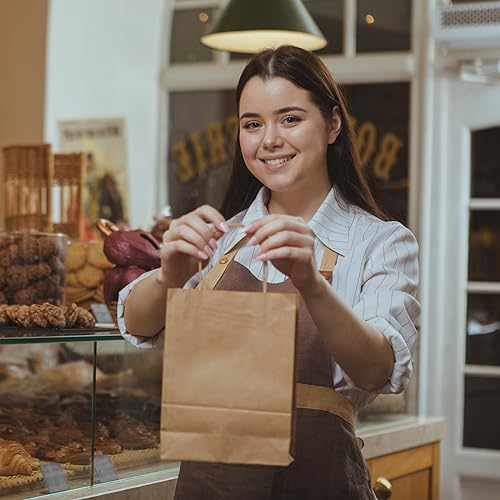 METAPRINT 300 PCS Custom Printed Kraft Paper Bags for Small Business, 5.8 * 3.2 * 8.25 Inch Small Size, Personalized Retail Gift Bags with Logo, Brown White Shopping Paper bag with Handle, Goodie Bag