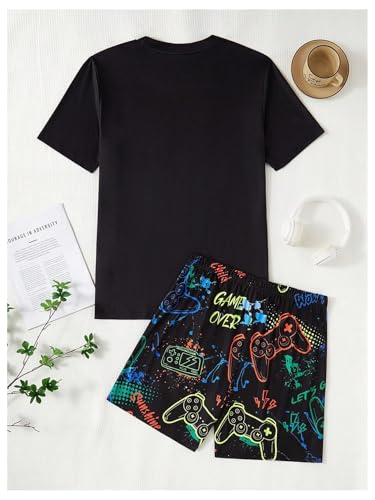 Image of Verdusa Men's Pajamas Set 2 Piece Pjs Sets Short Sleeve Letter Print Tee and Short Lounge Set