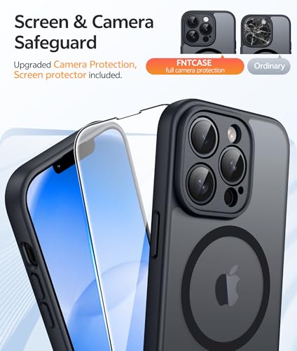 Image of FNTCASE for iPhone 13 Pro Case: [Compatible with Magsafe] Translucent Matte Cases with [Screen Protector] Military Grade Shockproof Protective Phone Cover - Black