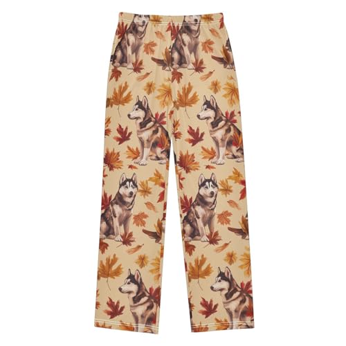 Husky Maple Leaves Boys Long Pants Soft Trousers Elastic Waist Kids Lounge Bottoms with Pockets S-XL