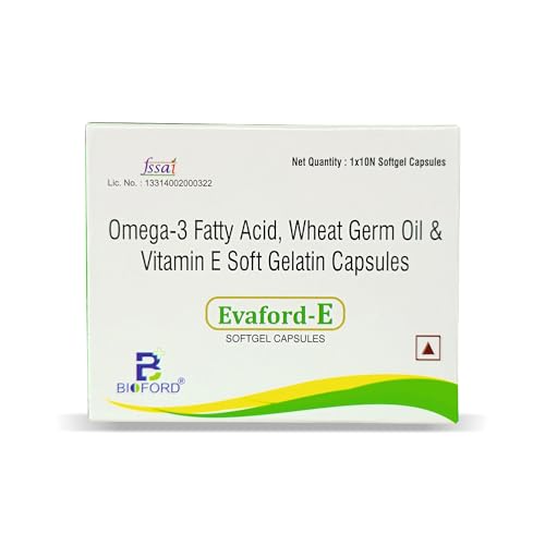 Evaford E Omega 3 Fatty Acid | Vitamin E | Wheatgerm Oil Capsules for Overall health, Joints, Skin, Hair and Immunity Support 100 Capsules
